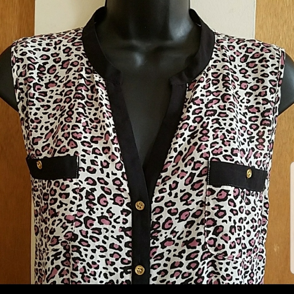 "Aqua" Brand Leopard Print Sleveless Blouse Sz L